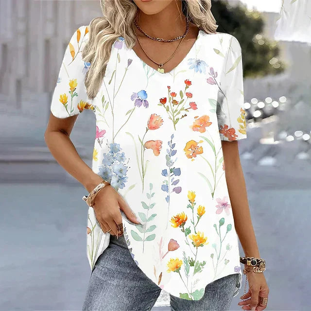 Women's Cotton Striped T-Shirt | Relaxed Fit V-Neck Tee | Casual Everyday Top 0