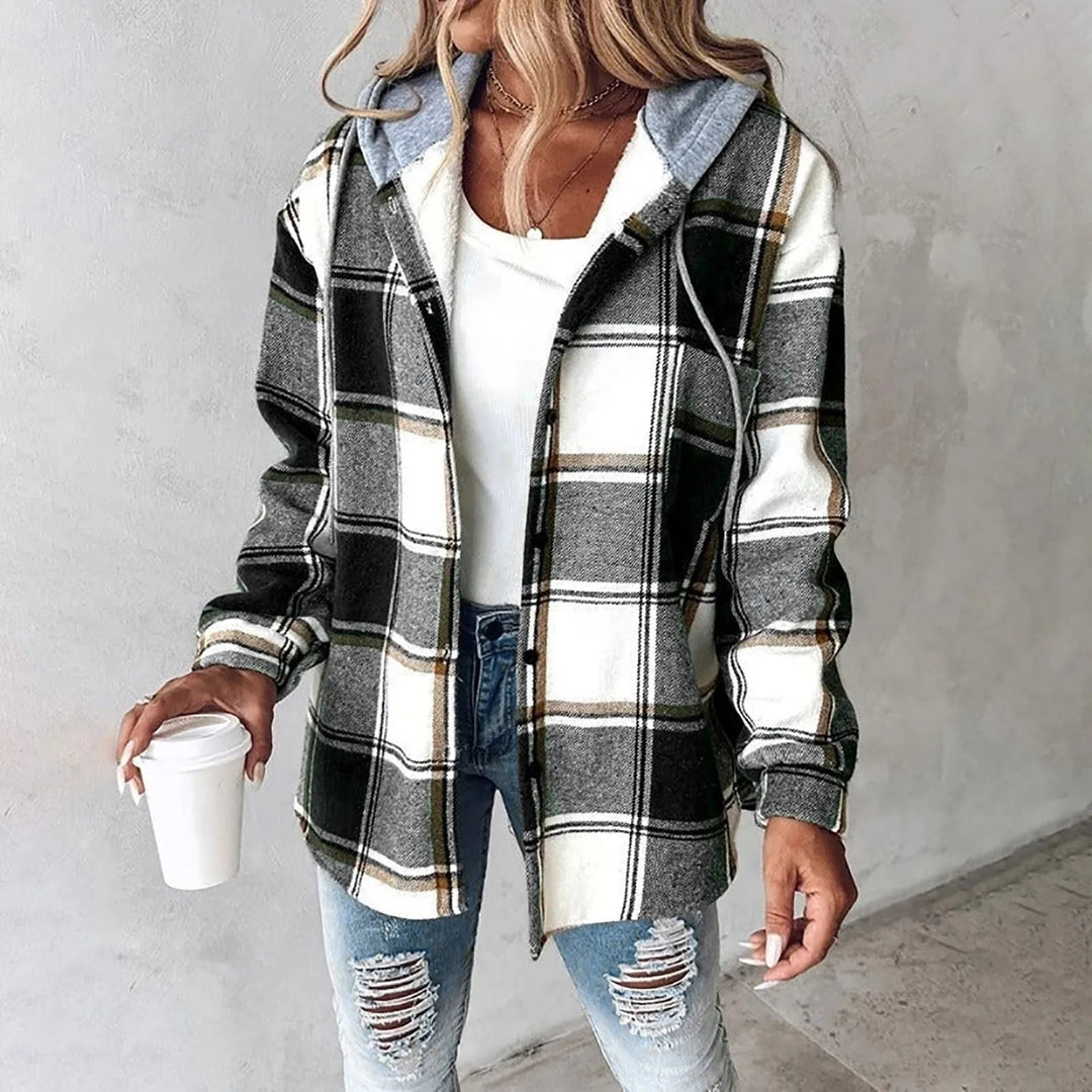 Women's Cozy Plaid Cardigan | Elegant Hooded Long Fall Sweater 0
