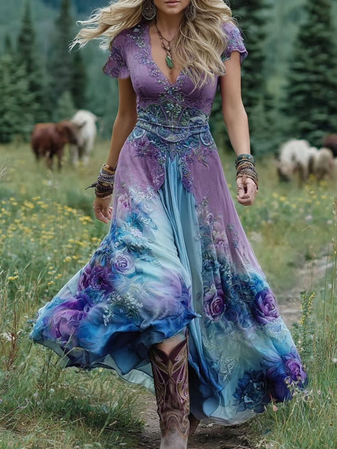 Women's Floral Printed Maxi Dress | Elegant Summer Gown 0