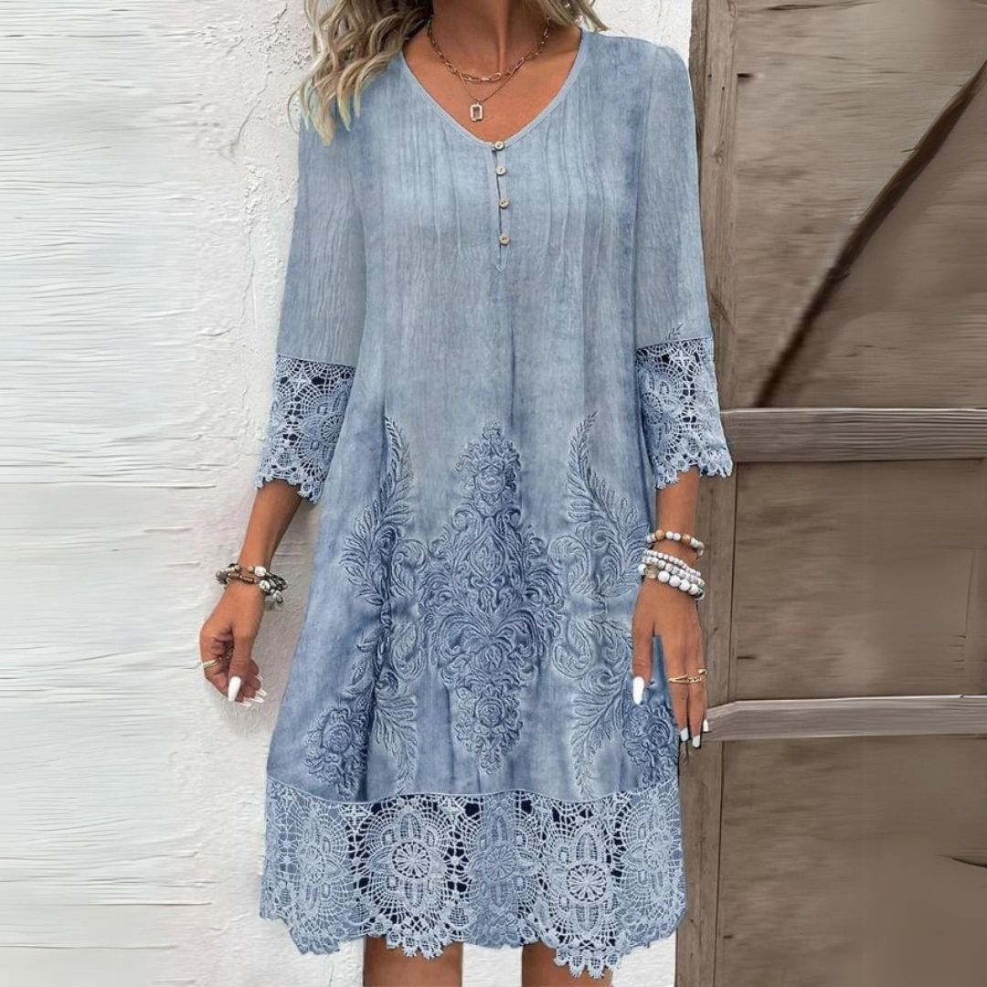 Women's Lace Midi Dress | Elegant Long Sleeve Bohemian Style 0