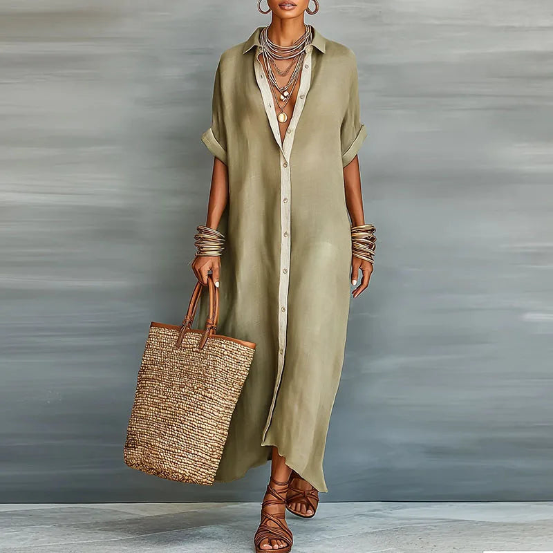 Women's Lightweight Cotton-Linen Sundress | Relaxed Maxi Shirt Dress 0